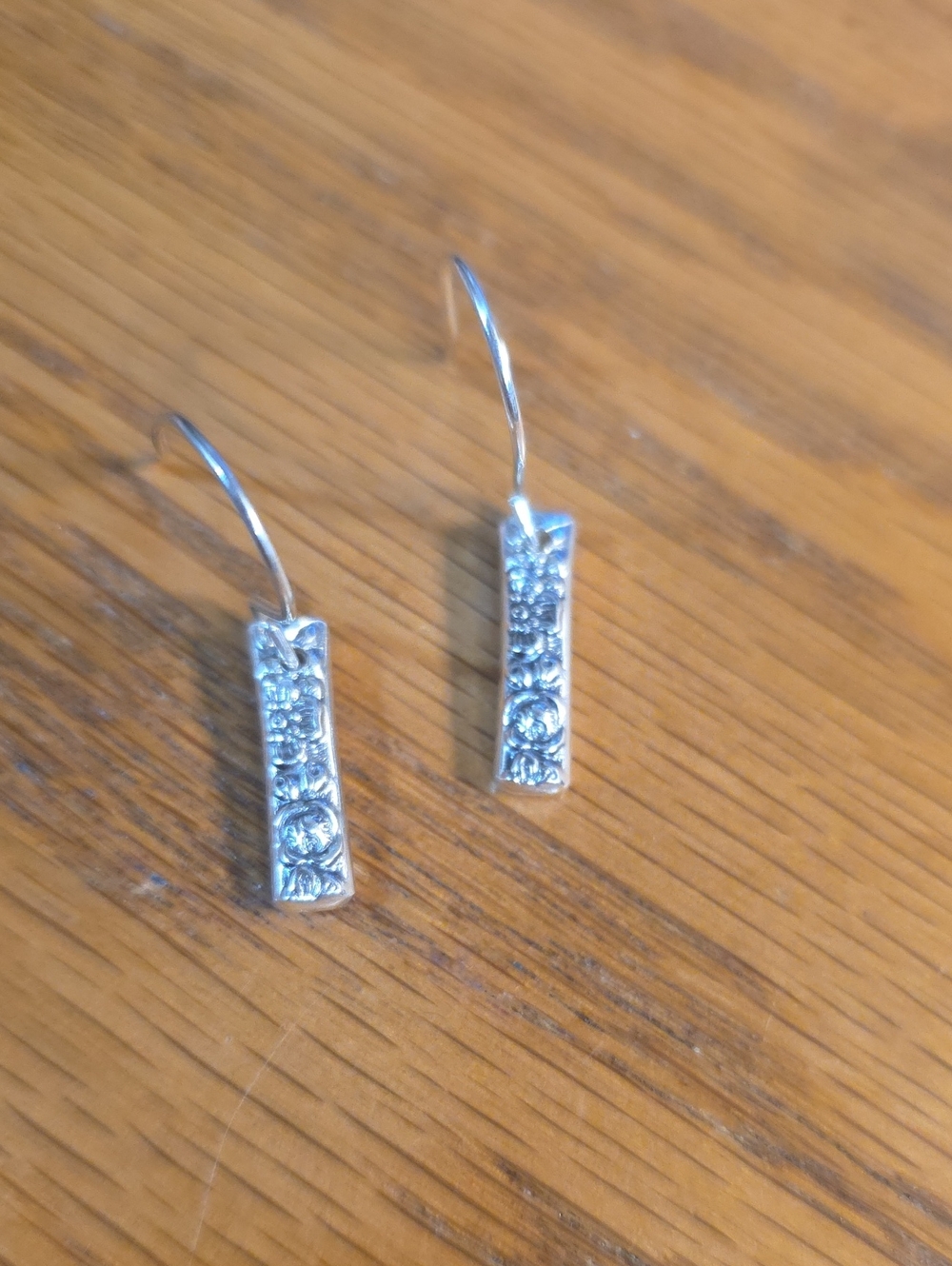 Sterling Silver Floral Bar Drop Earrings Vintage Silverware